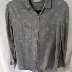 Gray Polka Dot Button-Up Shirt